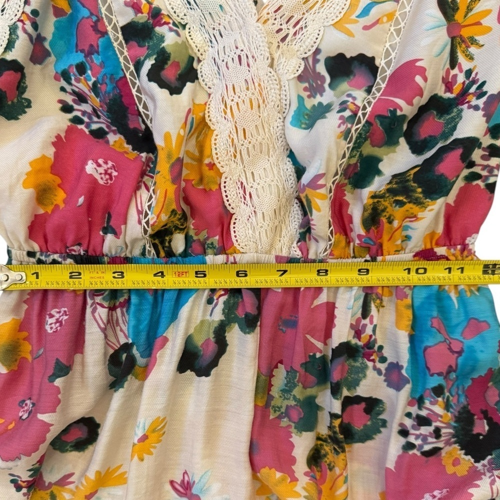 Meghan LA Floral Summer Maxi Dress Strappy Backless Lace Trim Boho Size Small - Picture 9 of 10